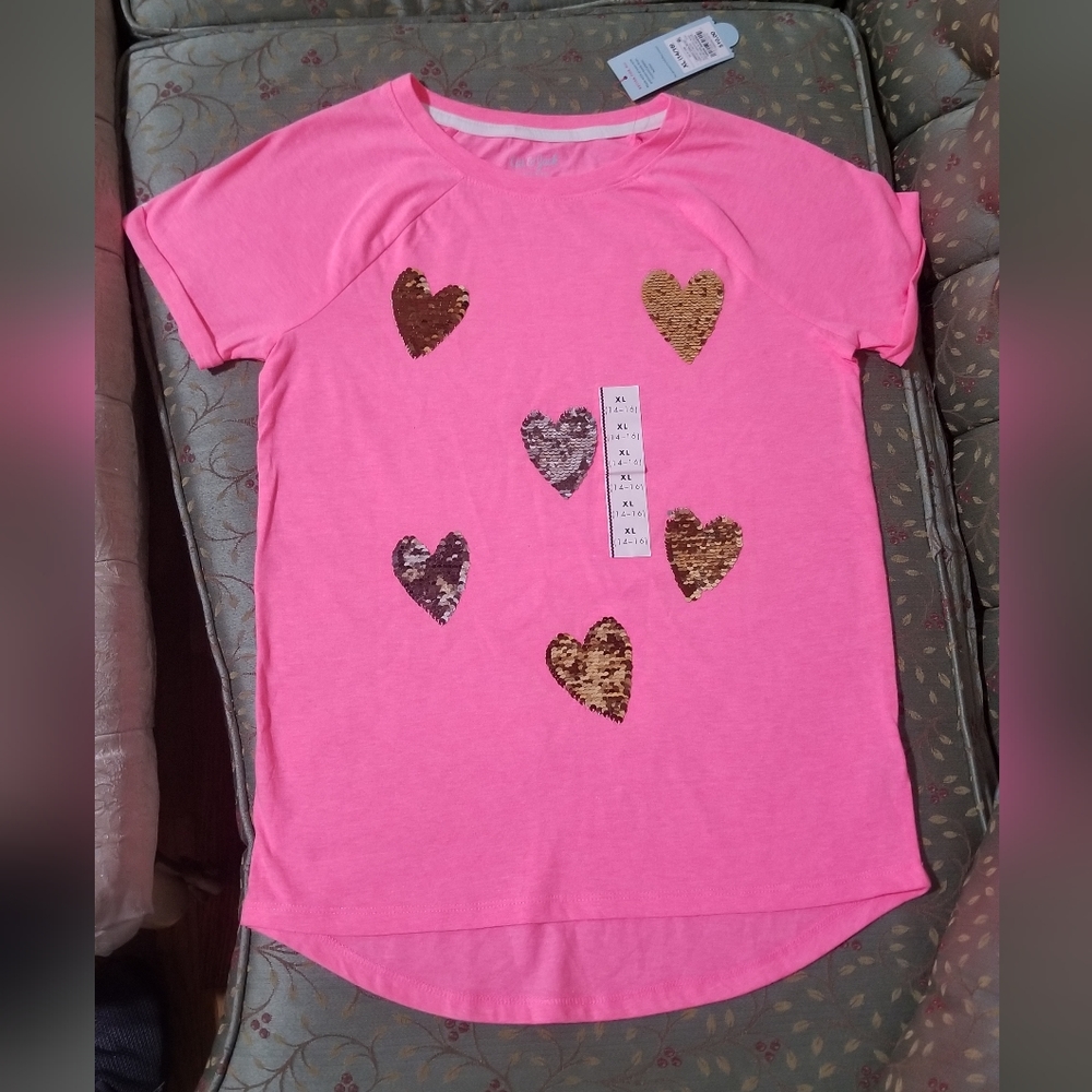 Cat & Jack Pink Reflective Heart Shirt